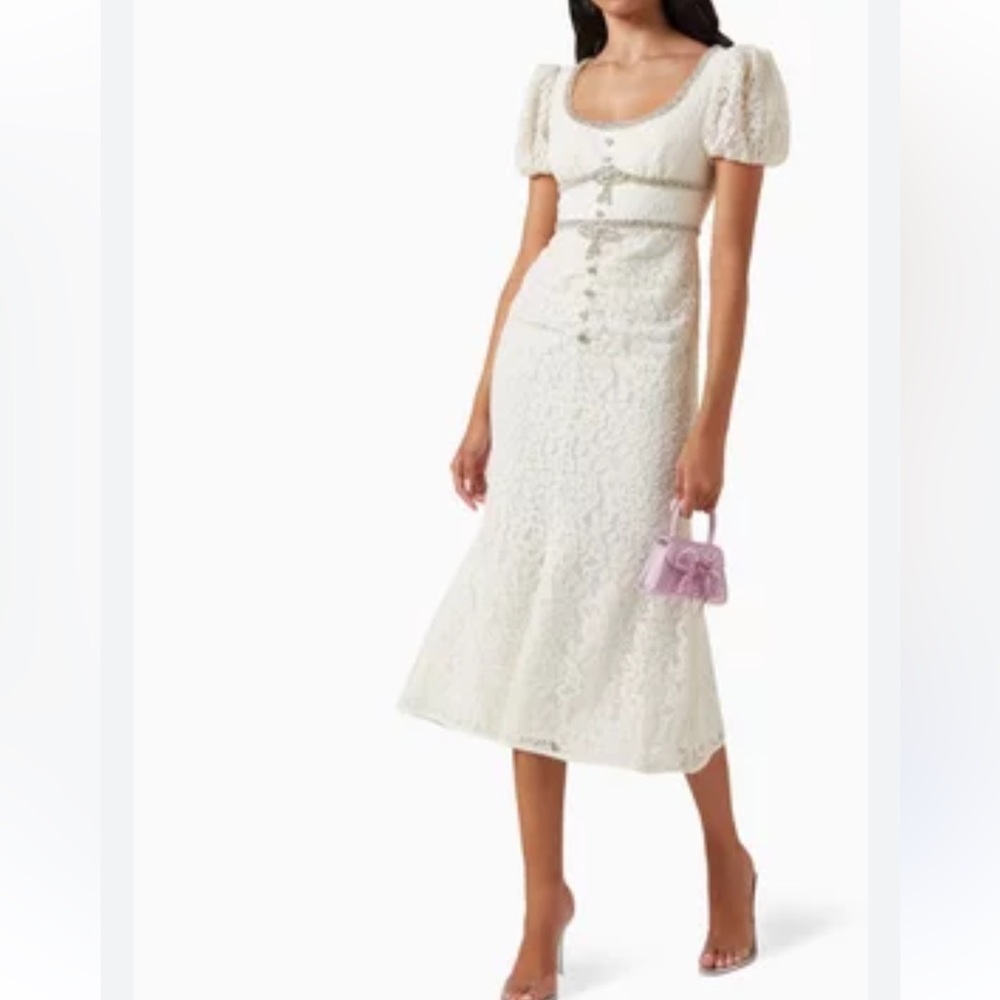 Self Portrait WHITE LACE MIDI DRESS